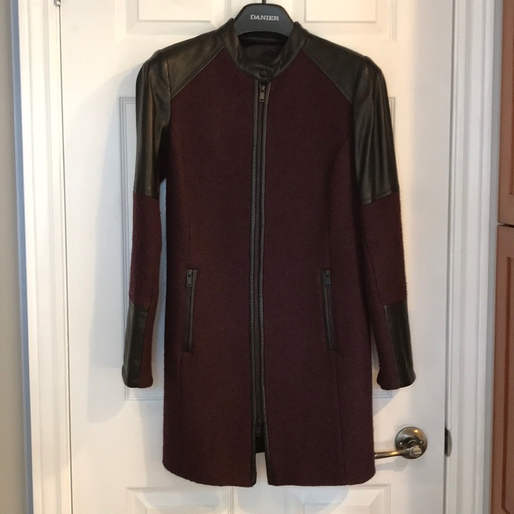 Danier wool coat with leather trim